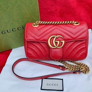 Gucci Red GG Marmont Flap Matelasse Mini Leather Shoulder Bag